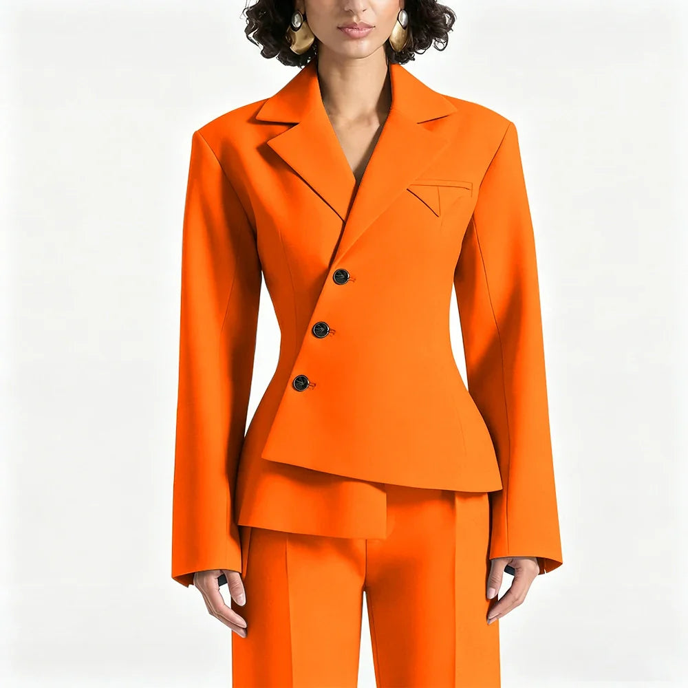 Black Asymmetric Blazer Suit Women's Slim Fit Single Breasted Notch Lapel Set Minimalist Office Modern Casual Workwear Outfit