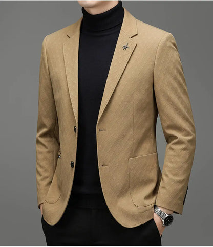 Men's Blazer Smart Casual Single-Breasted Suit Jacket for Business and Leisure – Brown, Khaki, Wine Red, Black