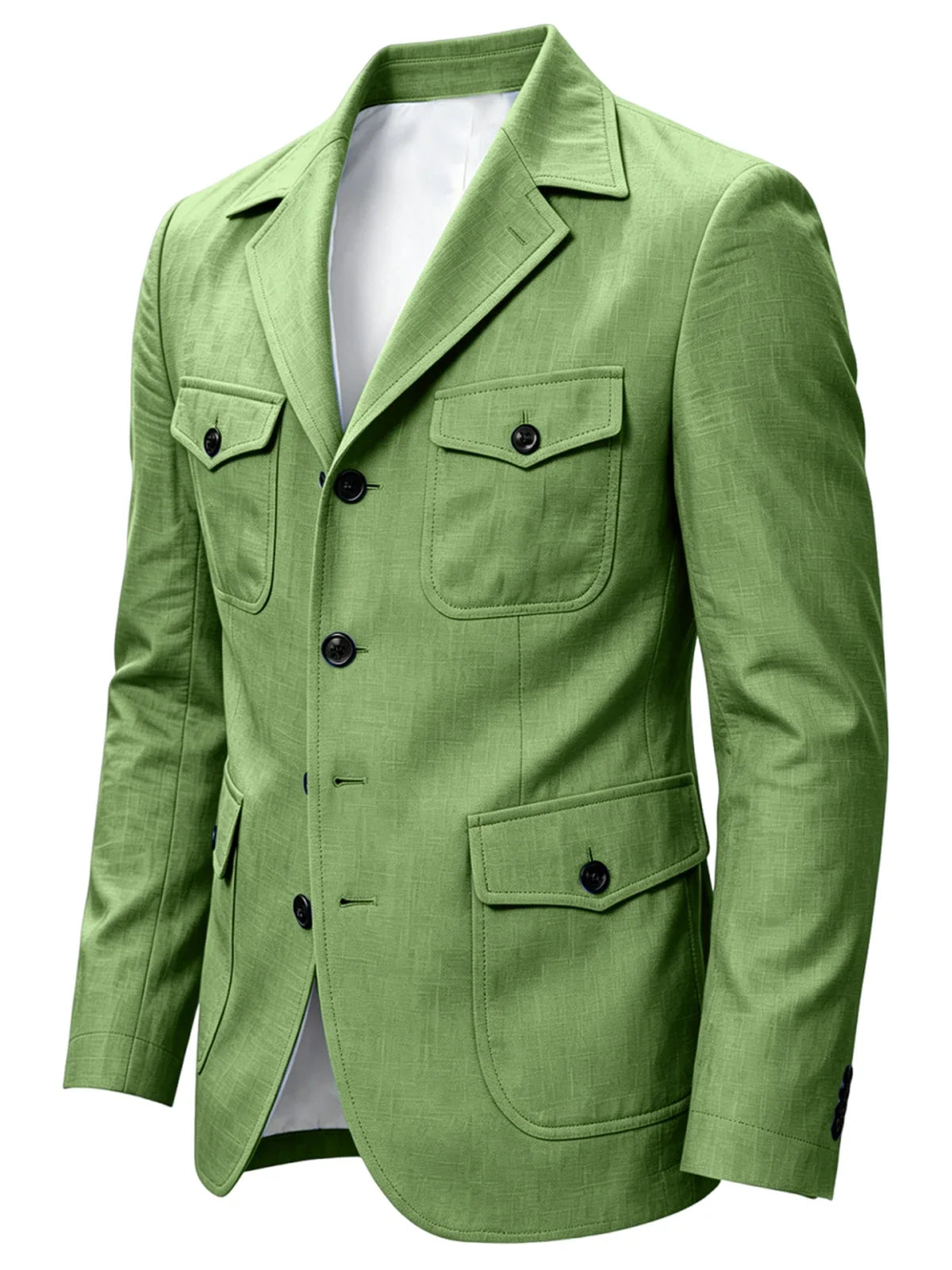 Men's Linen Safari Blazer Four Flap Pockets Slim Soft Jacket Casual Business Coat For Street Outdoor Vacation Party Daily Travel