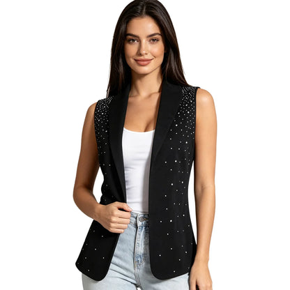 Womens Sequin Vest Lapel Sparkly Cosutme Sleeveless Vests Nightclub Jazz Dance Party Dressy Tops Rave Music Festival Waistcoat
