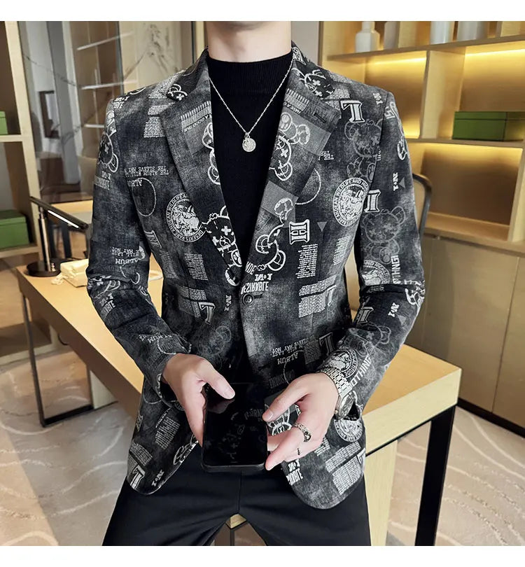 2024 Autumn Winter Jacquard Denim Suit Jacket for Men Fashion Business Casual Blazers Streetwear Social Men Clothing