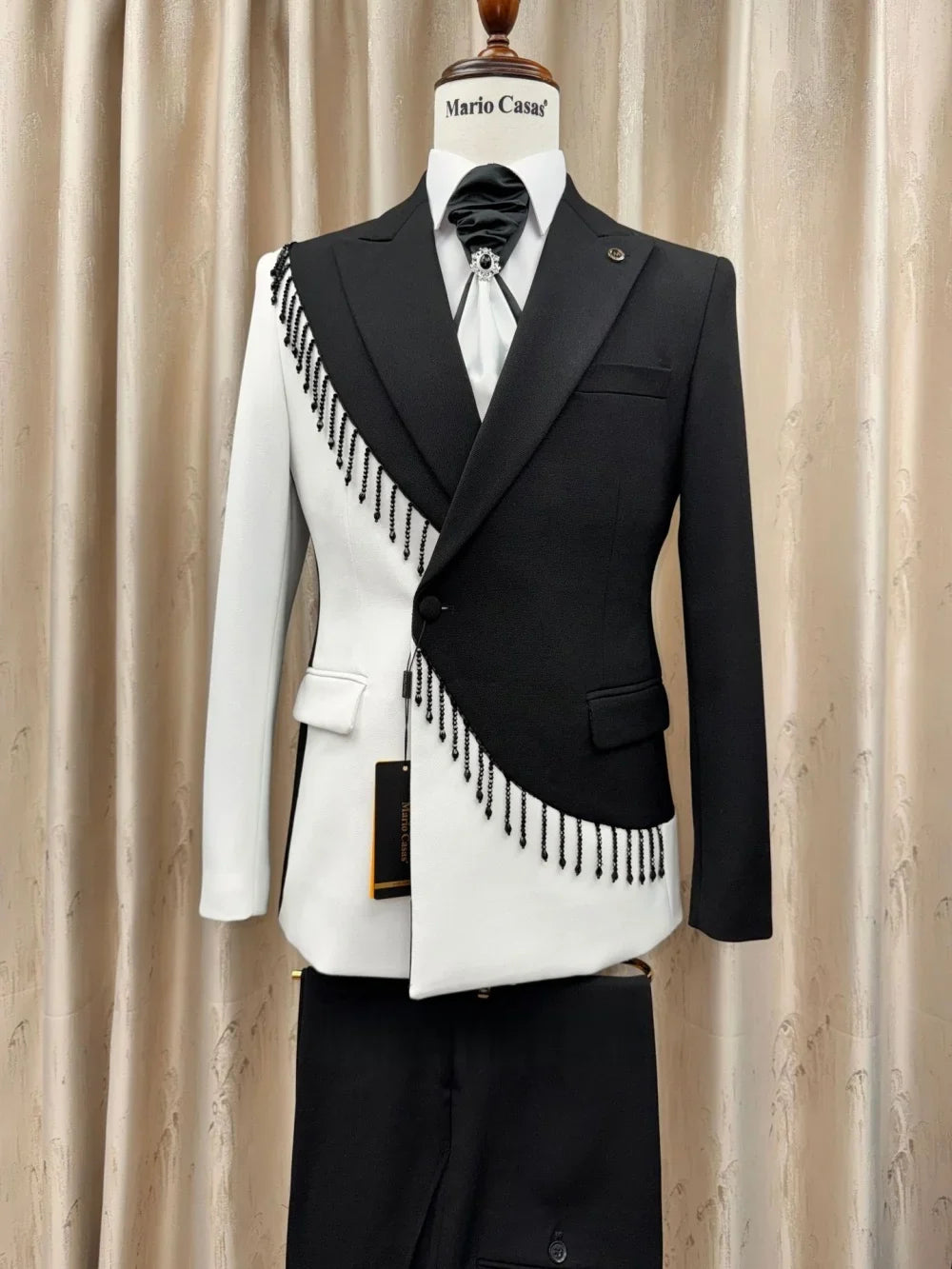 Opulent Tassel Color-blocked Suit sET 2 Pieces Jacket Pants Wedding Groom Sets Formal Men's Slim Fit Tuxedo Birthday Party Wear