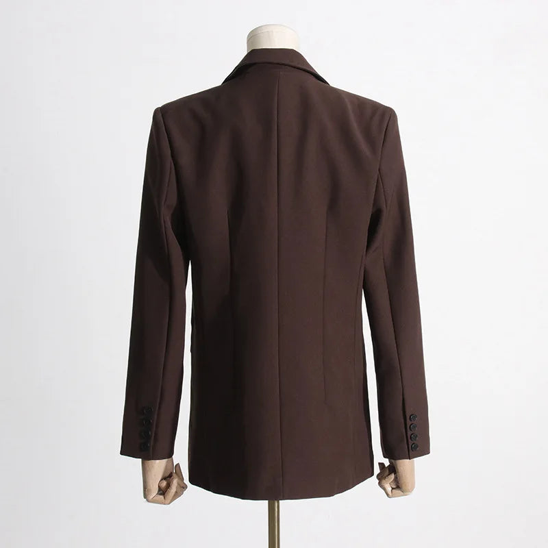 Spring Autumn New Women Blazer Solid Color Single Breasted Notched Collar Fashion Elegant Coat High-end Chic Jacket HK18269