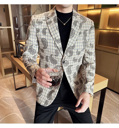 2025 Fashion Embroidery Jacquard Suit Jacket Korean Style Slim Fit Business Formal Social Prom Party Tuxedos Men Clothing 5XL-M