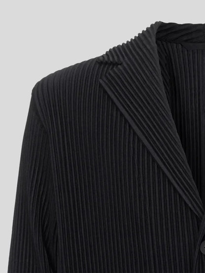 Miyake Pleated Men's Blazer Jacket Japanese Style Slim Fit Suit Coat Stretch Business Casual Office Fashion Luxury Wrinkle Free