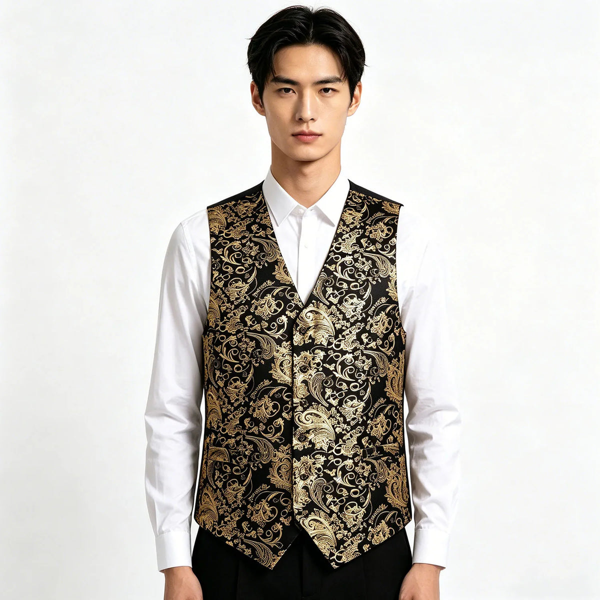 Men's Vest 4-Piece Set | Jacquard Paisley Floral Waistcoat with Tie & Pocket Square for Formal Events