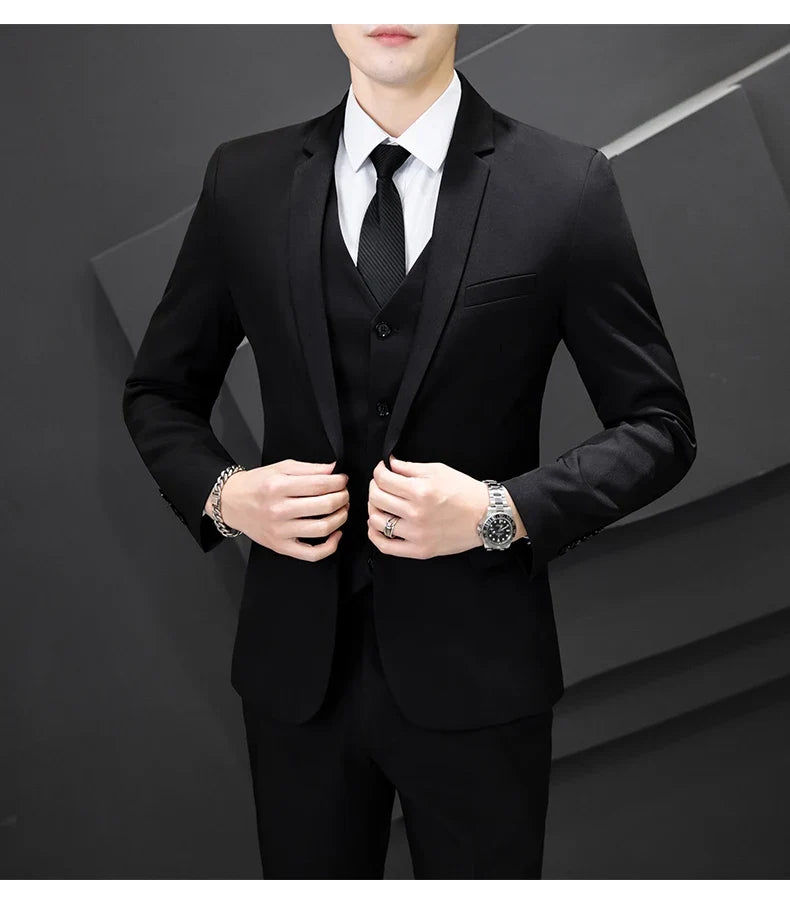 Men's Three-Piece Suit Set Fashion Business Career Waistcoat Trousers Wedding Dress Groom Best Man Decoration Body