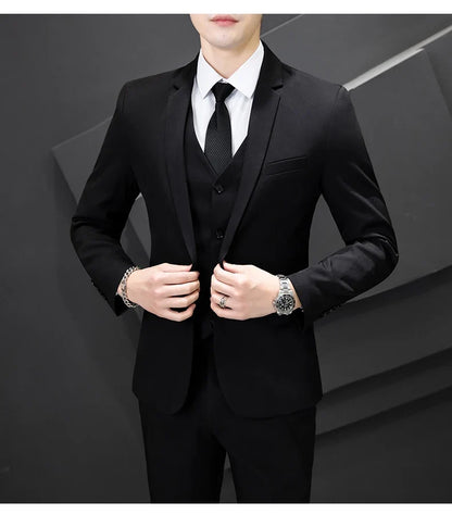 Men's Three-Piece Suit Set Fashion Business Career Waistcoat Trousers Wedding Dress Groom Best Man Decoration Body