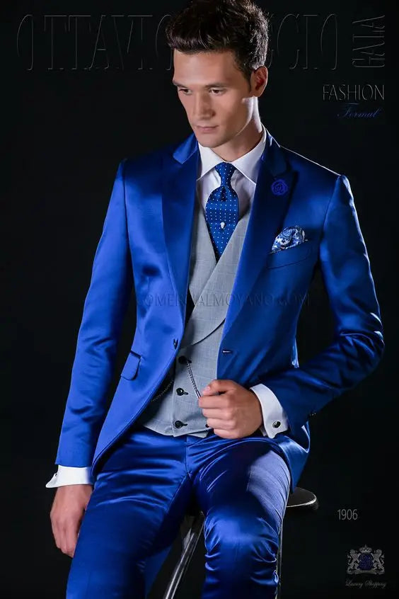 Royal Blue Jacket Pant Yellow Vest Wedding Men Suits Costume Homme Party Prom Slim Fit Tuxedo Groom Terno Masculino Blazer 3 Pcs
