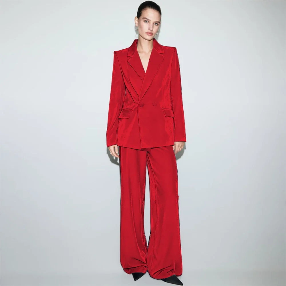 Luxury Navy Blue Velvet Women's Suit Two Piece(Jacket+Pants) Set Double-Breasted Notch Lapel Blazer Elegant Formal Evening Wear