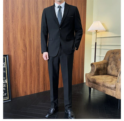 Men's 2-Piece Suit Blazer and Pants Solid Color Smart Casual Business Wedding