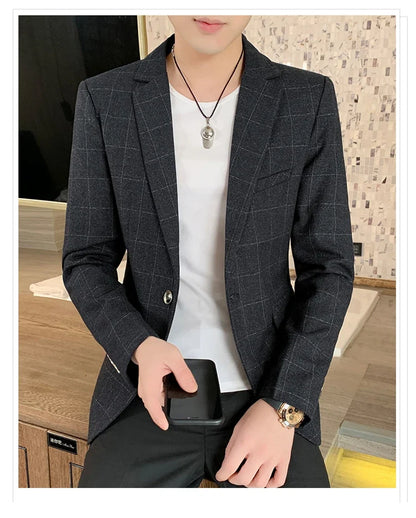 Men's  Slim Fit Business Suit Jacket Casual High-End Polyester Korean Style Top for Handsome Fashionable Look