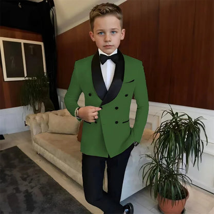 Double Breasted Kids Tuxedo 2 Pieces Holiday Outfit,High Quality Shawl Lapel Boys Suits Weddin Wear,Plus Size Suit Set