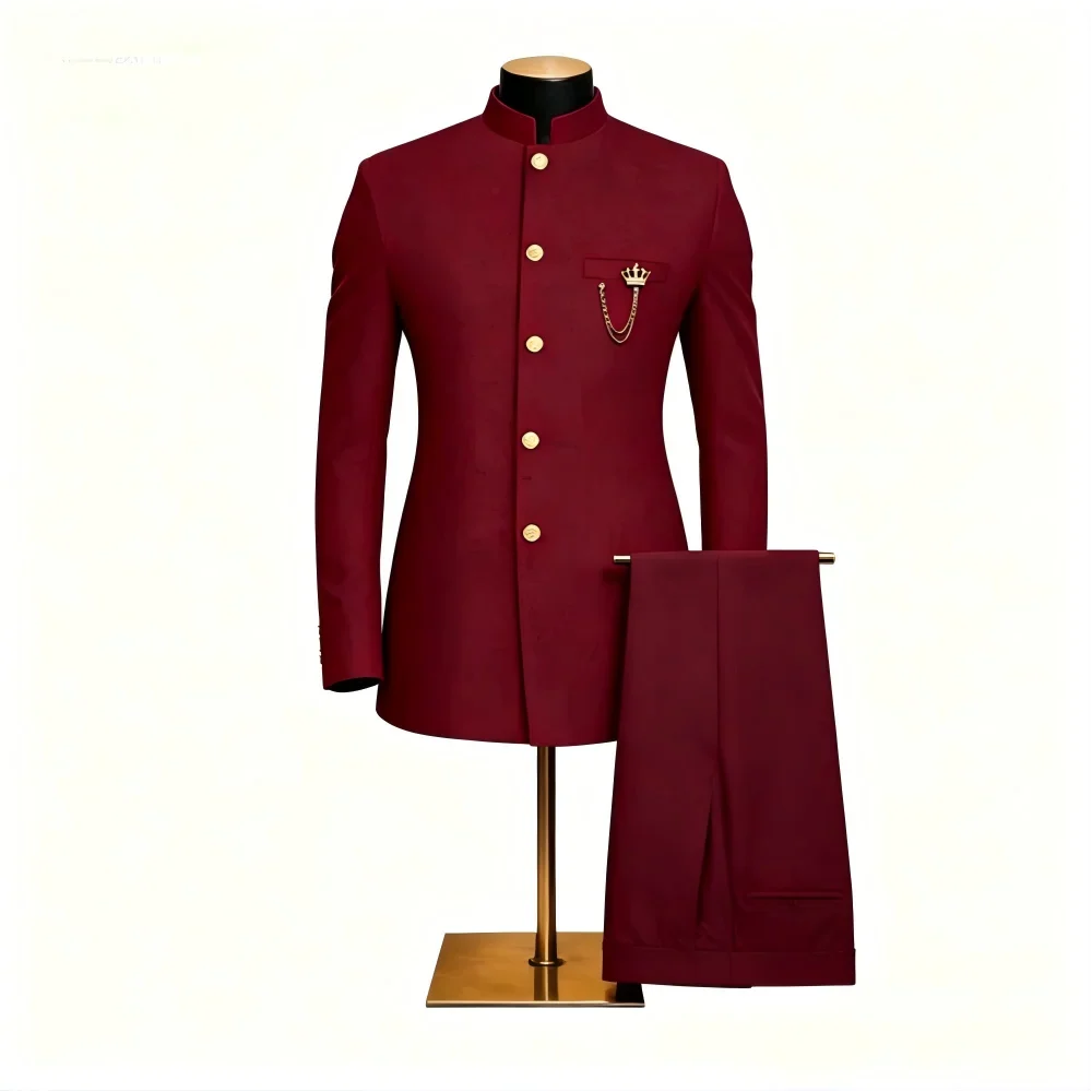Men's 2-Piece Suit Casual Business Solid Color Turn-Down Collar Single Button Blazer Pants Ensemble Moda Masculina