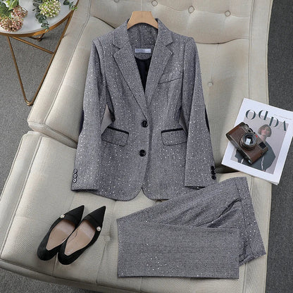 Elegant Vintage Blazer Pants Set for Woman 2 Pieces Matching Sets Autumn 2026 Office Lady Jacket and Trousers Suit Brown