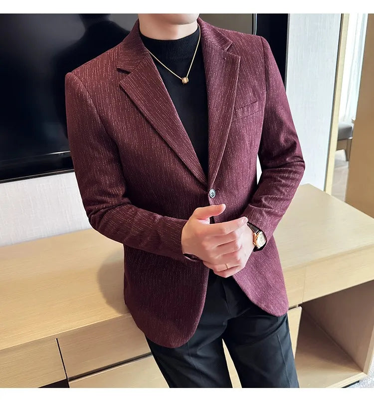 New Fashion Meteor Striped Suit Jacket High Quality Men's Slim Fit Business Formal Social Prom Party Casual Tuxedos 5XL-M
