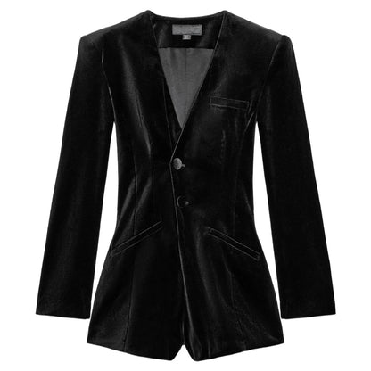 Spring 2026 Dark Style Short Velvet Suit One-Piece Pants Women Slimming Long Sleeve Business Casual Fashionable Tracksuit