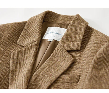 Wool Blend Tailored Blazer Coat Women Winter Straight Jacket 2026 England Style Fashion Female Outerwear 144X57016