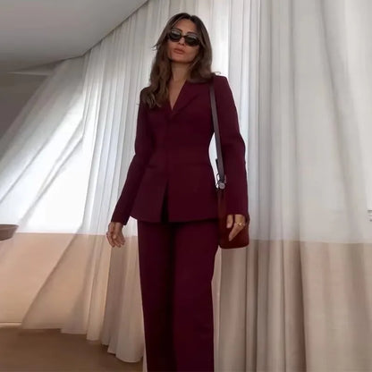Elegant Women Pants Sets With Jacket 2 Piece Single Breasted Notch Lapel Blazer Slim Fit Female Office Full Women Suits Set