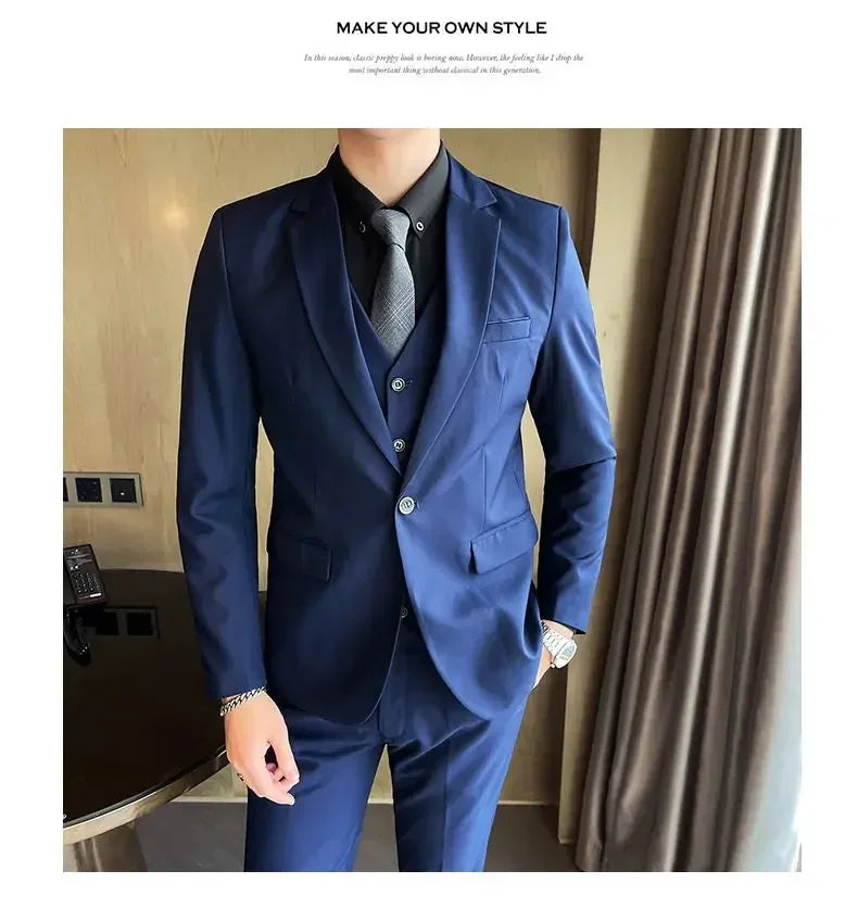 Suit (Blazer + Vest + Pants) Men's Smart Casual Business Formal Korean Style Banquet Suit
