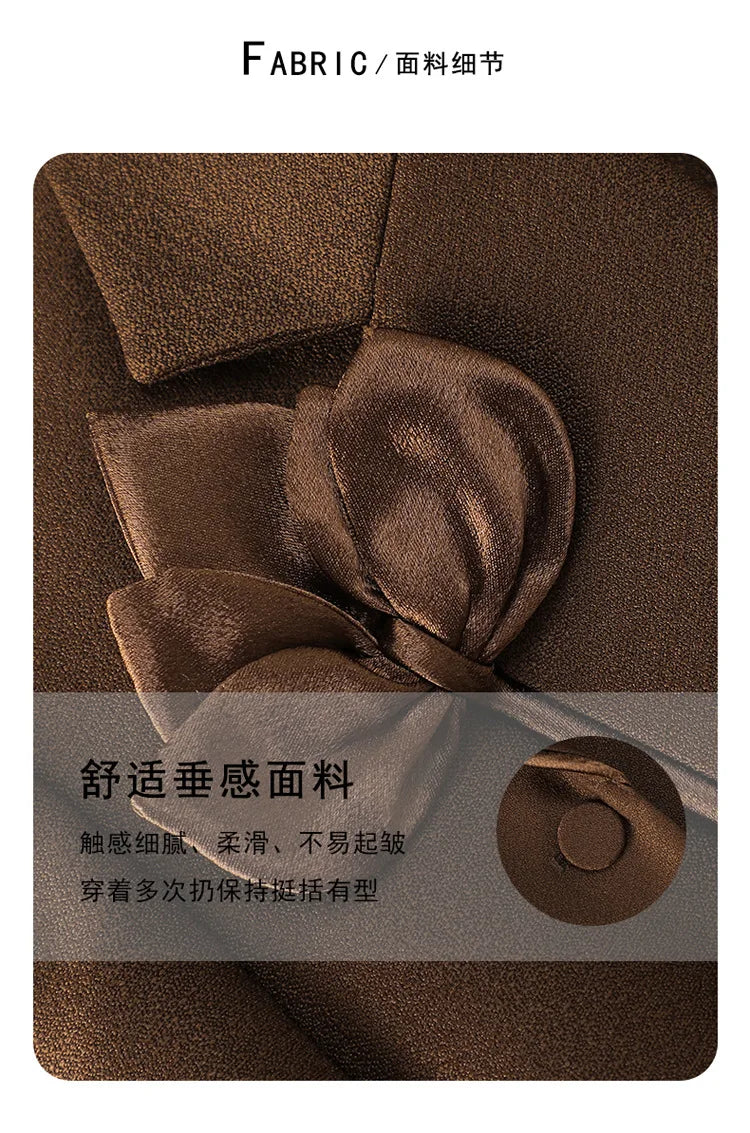Women Blazer Pants Sets Apricot Appliques Two Pieces 2024 Autumn Work wear Trousers Formal Solid Color Long Sleeve Tops Pantsuit