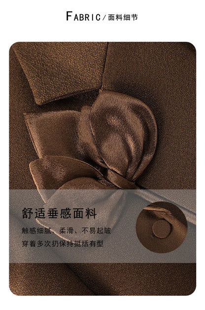 Women Blazer Pants Sets Apricot Appliques Two Pieces 2024 Autumn Work wear Trousers Formal Solid Color Long Sleeve Tops Pantsuit