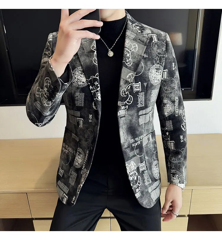 2024 Autumn Winter Jacquard Denim Suit Jacket for Men Fashion Business Casual Blazers Streetwear Social Men Clothing