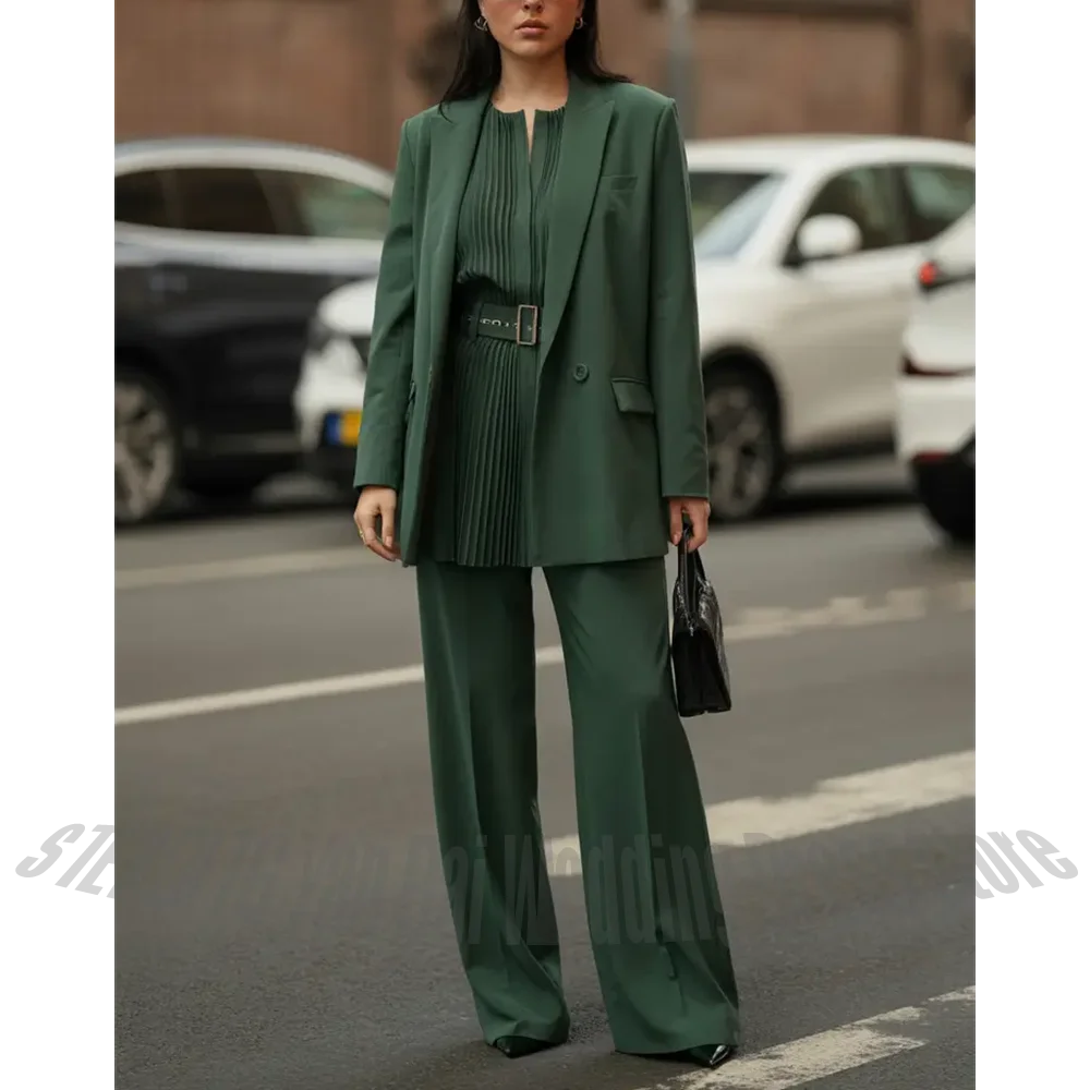 Modern Elegant Women Suit Customized Two Pieces Solid Color Single Button Loose Casual Fashion Clothes Set Jacket Pants