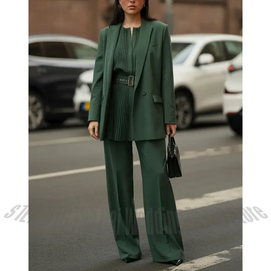 Modern Elegant Women Suit Customized Two Pieces Solid Color Single Button Loose Casual Fashion Clothes Set Jacket Pants