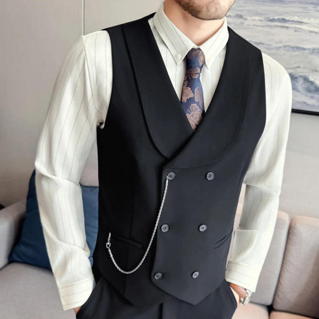 Men's Double Breasted Vest – Formal Lapel Waistcoat for Weddings & Events