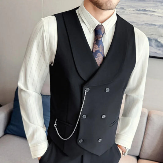 Men's Double Breasted Vest – Formal Lapel Waistcoat for Weddings & Events