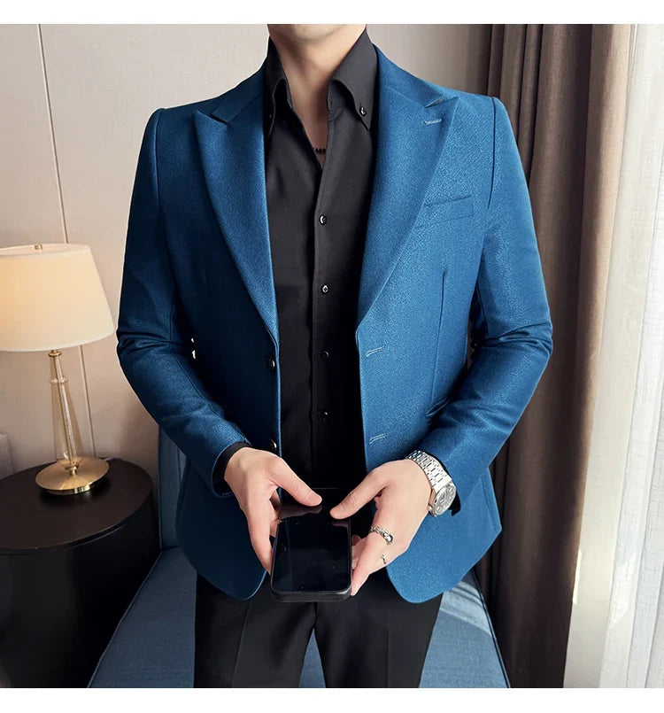 High-end Shiny Business Casual Suit Jacket Men British Style Slim Fit Office Work Men Blazers Wedding Groom Dress Coats 2025