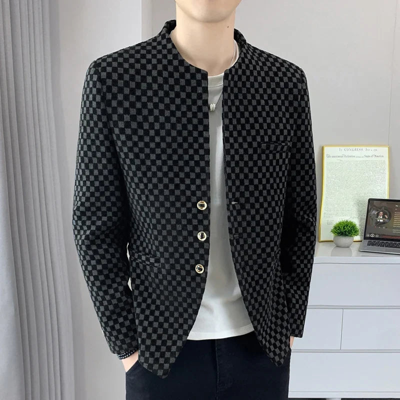 Blazer Fashionable Outdoor Travel Trend Gentleman Youthful Wedding Versatile Host Casual Korean Style Checkered Men's Blazer