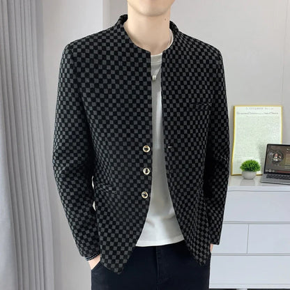 Blazer Fashionable Outdoor Travel Trend Gentleman Youthful Wedding Versatile Host Casual Korean Style Checkered Men's Blazer