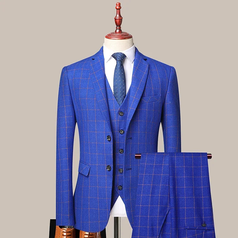 Men's 3-Piece Suit Slim Fit Blazer Vest Trousers Smart Casual Business Formal