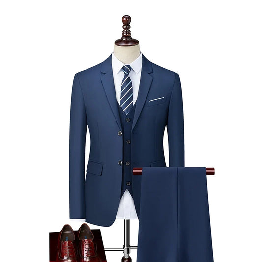 Men's Slim Fit Three-Piece Wedding Suit – Single Breasted Smart Casual Formal Set
