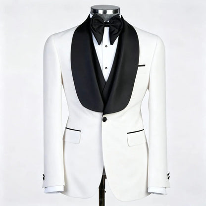 Men Suit Champagne 3 Piece With Black Lapel For Wedding Groom Banquet Party Birthday Prom Business Work Office Jacket Vest Pants