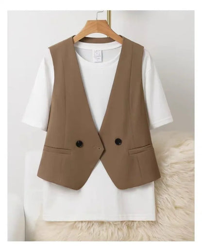 Women's Blazer Vest Coat 2026 Spring Autumn Sleeveless Ladies Vest Jacket Casual Tops Fashion Ladies Waistcoat Chaleco Mujer