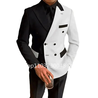 Slim Fit Wedding Tuxedo for Men Peak Lapel Double Breasted Blazer Suit Formal Business Groomsmen Outfit Wedding