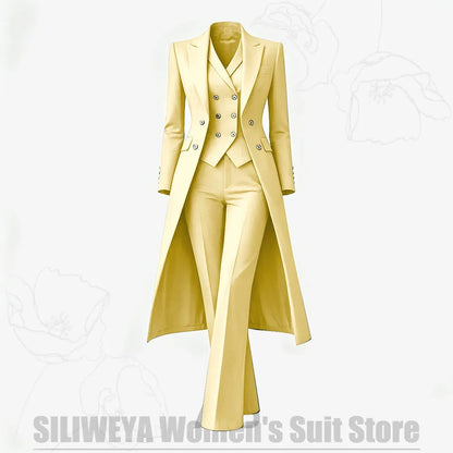 Women's Suit 3 Piece Double Breasted Long Coat Vest Pants Elegant Formal Business Wear Luxury Wedding Party Prom Outfit 2026