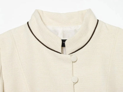 Holiday Casual Elegant Women Slim Blazer Patchwork Stand Collar Single Breasted Blazer Fashion 2026 Spring Summer Blazer