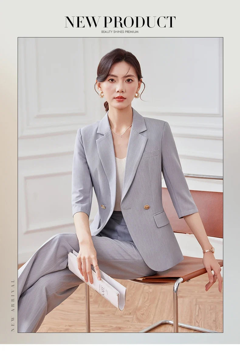 Mid-sleeved fashionable business women's clothing, high-quality two-piece suit jacket + pants, new spring 2026