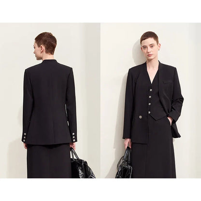Minimalism Blazers For Women 2026 Autumn New Commuter V-neck Heart-shaped Buckle Shoulder-pad Professional Jackets 12453042