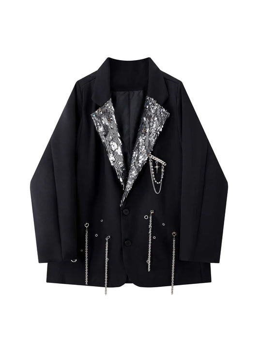 Women's Black Gothic Emo Blazer Jacket Harajuku 2000s Vestes Femme Outerwear Vintage Long Sleeve Sequins Suit Coat Clothing 2025