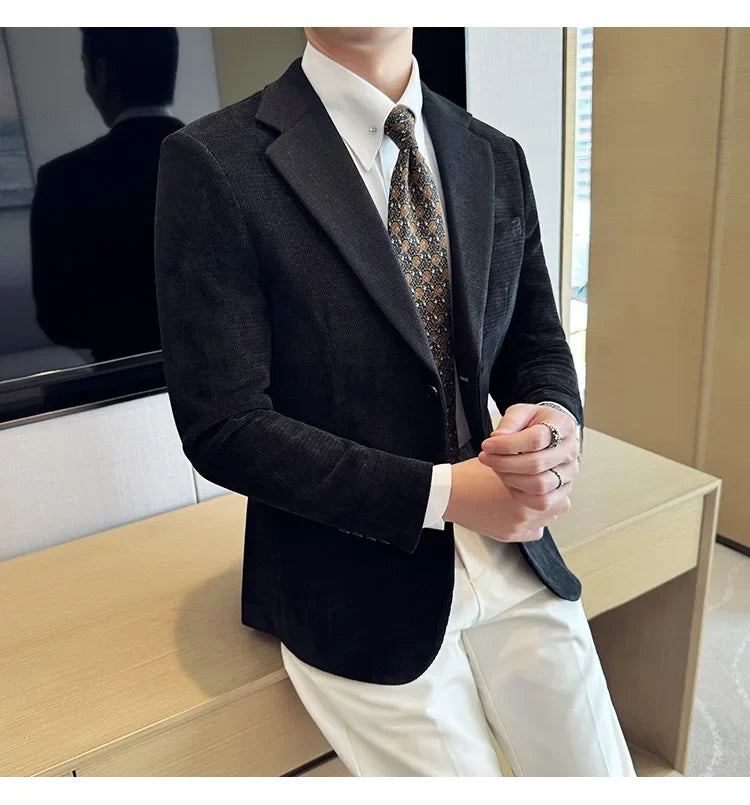 2025 Autumn Winter Velvet Suit Jacket Men Casual Business Blazers Wedding Groom Social Banquet Party Formal Blazer Men Clothing