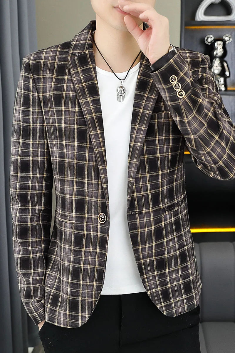 2026 Blazer Outdoor Men's Checked Fashion Business Trend Wedding Slimming Gentleman Casual Korean Travel High Formal Wear Blazer