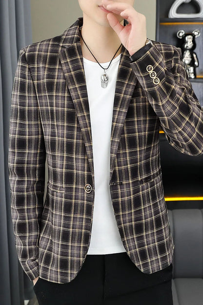 2026 Blazer Outdoor Men's Checked Fashion Business Trend Wedding Slimming Gentleman Casual Korean Travel High Formal Wear Blazer