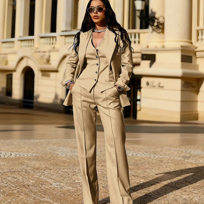 Light Blue 3 Piece Suit Set New Women's Jackets Single Breasted Peaked Lapel Blazer+Vest+Pants Formal Office Commute Outfit