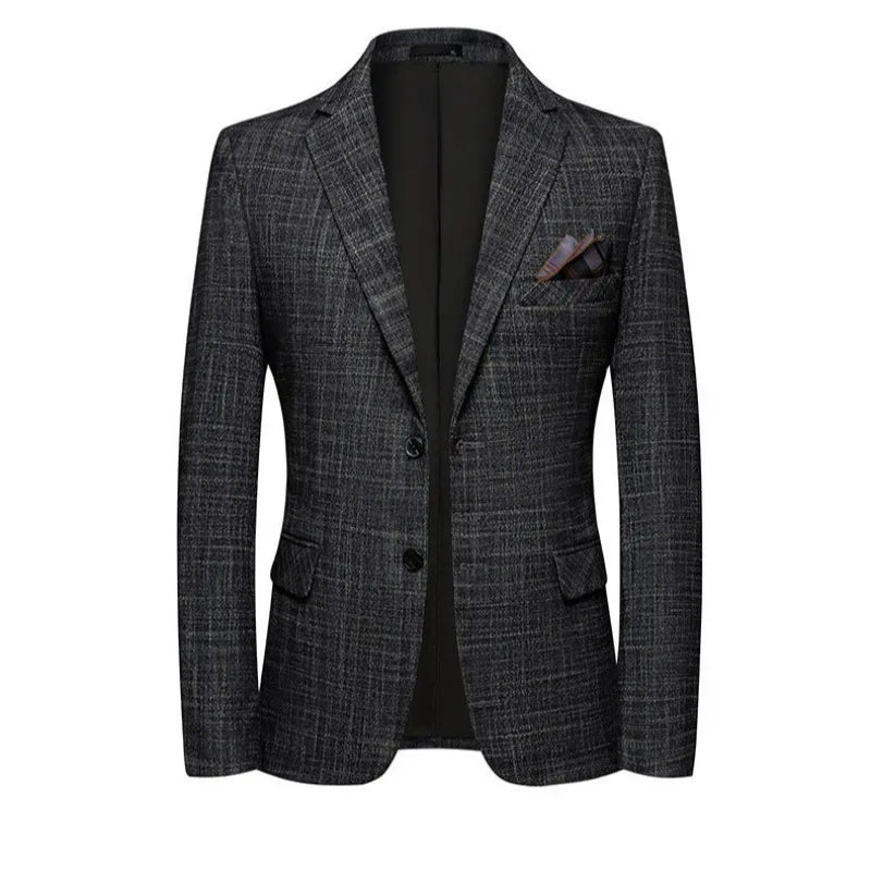 KIDWHXR Men Suit Coat Slim Plaid Turn Down Collar Male Blazer British Style Single-breasted Business Casual Man Outerwear