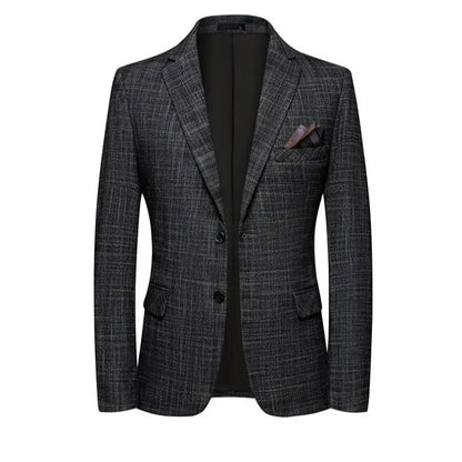 KIDWHXR Men Suit Coat Slim Plaid Turn Down Collar Male Blazer British Style Single-breasted Business Casual Man Outerwear